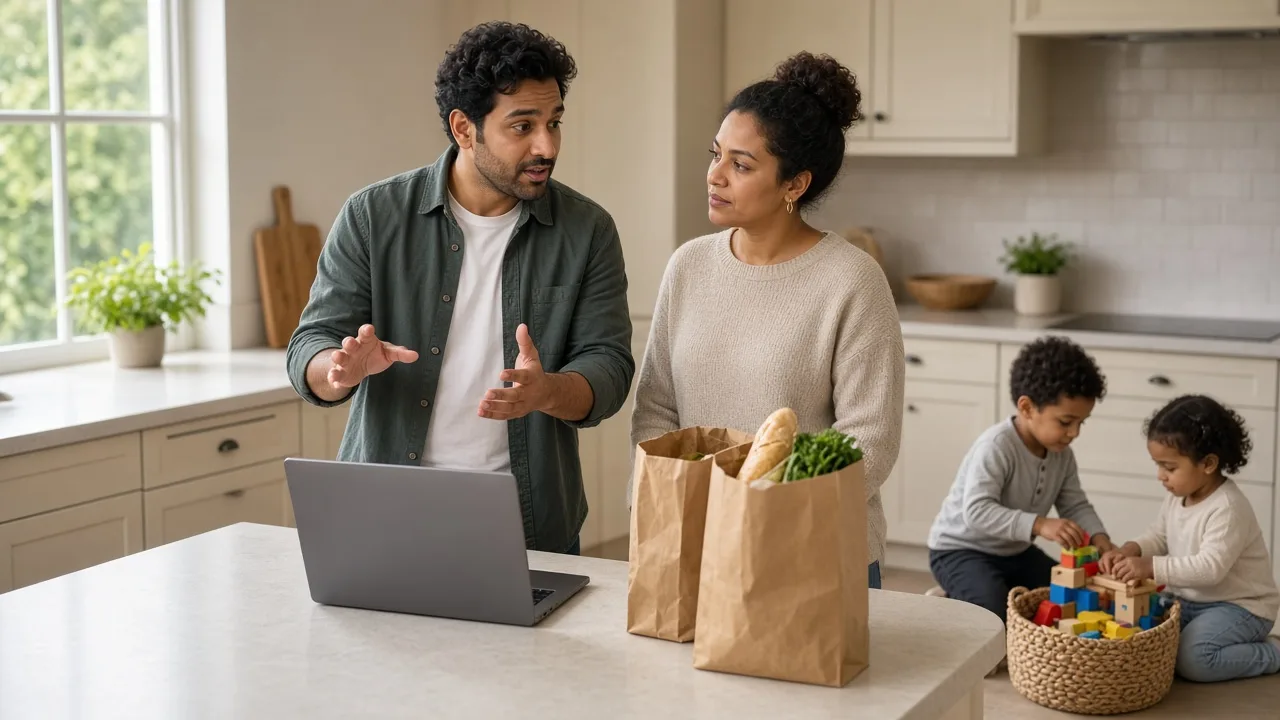 Campaign still with a family at a table